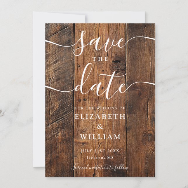 Rustic Wood Barn Boho Chic Wedding  Save The Date (Front)