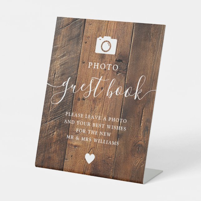 Rustic Wood Barn Photo Guest Book Pedestal Sign (Front)