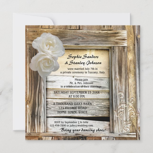 Rustic Wood Barn Post Wedding Invitation (Front)