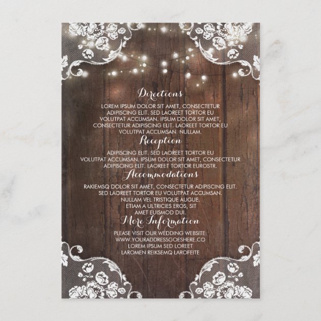 Rustic Wood Barn String Lights Wedding Information Enclosure Card