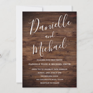 Rustic Wood Barn Typographic Simple Wedding Invitation