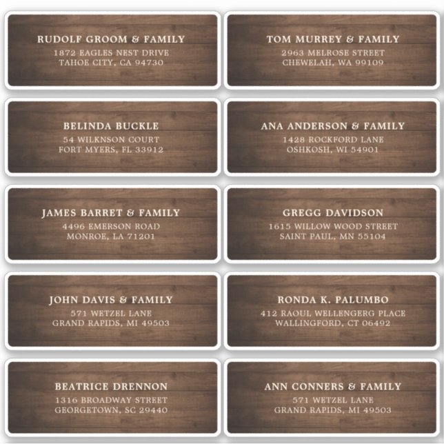 Rustic Wood Barn Wedding Guest Name Address Label (Front)