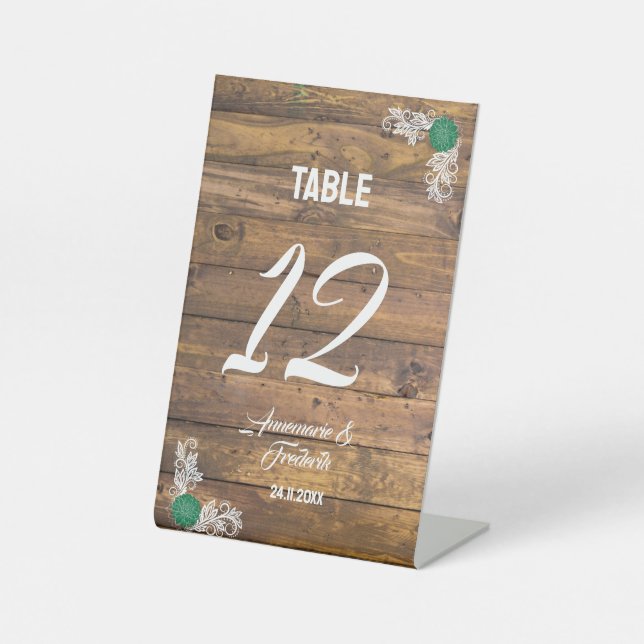 Rustic Wood Barn Wedding Place Card Pedestal Sign (Front)