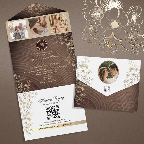 Rustic Wood Barn Wedding QR Code All In One Invitation