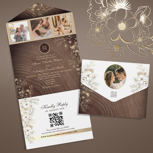 Rustic Wood Barn Wedding QR Code All In One Invitation (Creator Uploaded)
