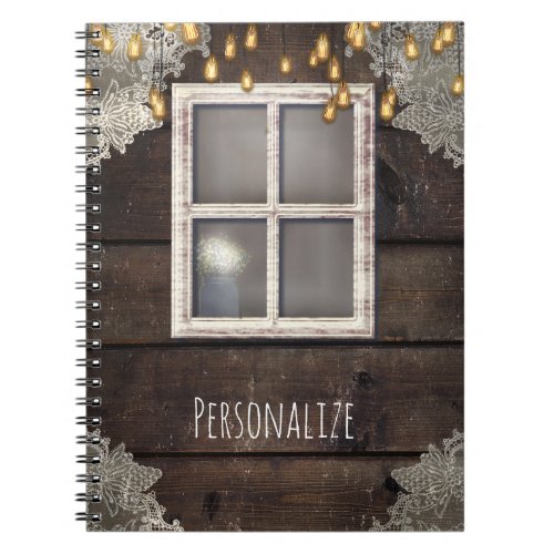 Rustic Wood Barn Window  Lights Country Farmhouse Notebook