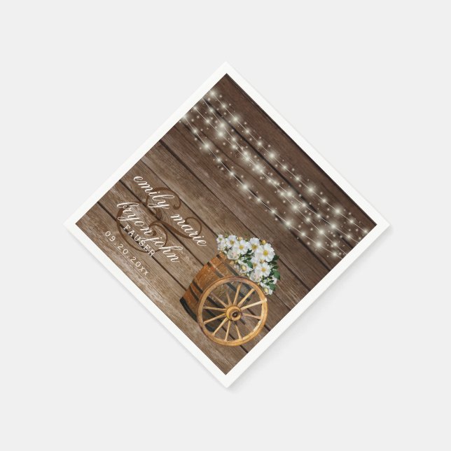 Rustic Wood Barrel and Country White Flowers Napkins (Corner)
