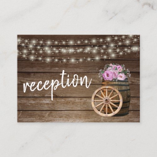 Rustic Wood Barrel and Pink Floral _ Reception Enclosure Card