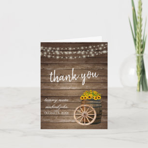 Rustic Wood Barrel and Sunflower Wedding Thank You Card