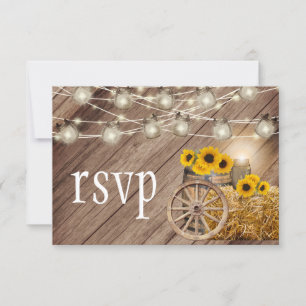 Rustic Wood Barrel and Sunflowers  - RSVP Card