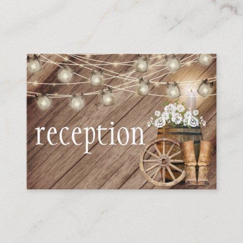 Rustic Wood Barrel and White Floral _ Reception Enclosure Card