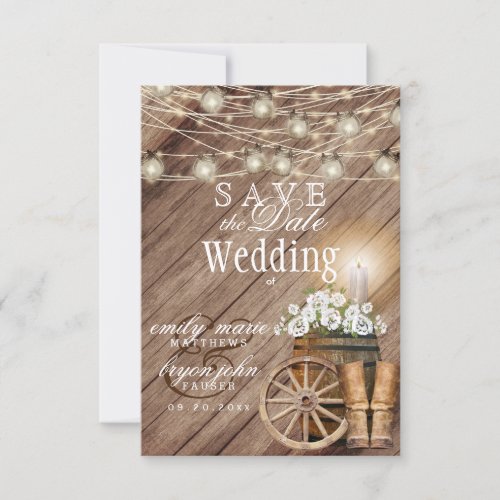 Rustic Wood Barrel and White Floral Save The Date