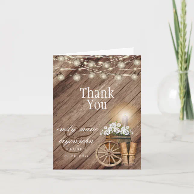 Rustic Wood Barrel and White Floral Thank You Card | Zazzle
