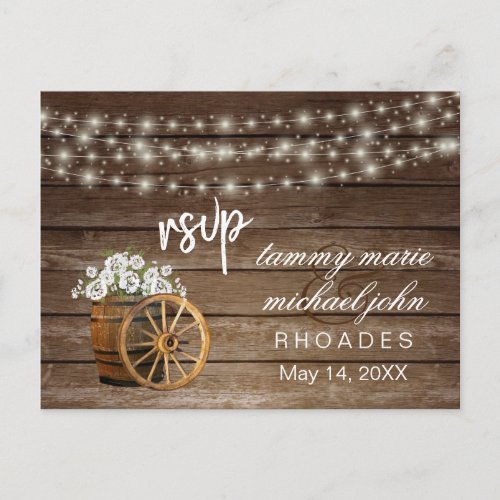 Rustic Wood Barrel and White Flower Postcard