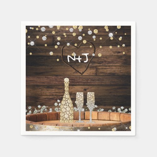 Rustic Wood Barrel Lights Champagne Modern Party Paper Napkins