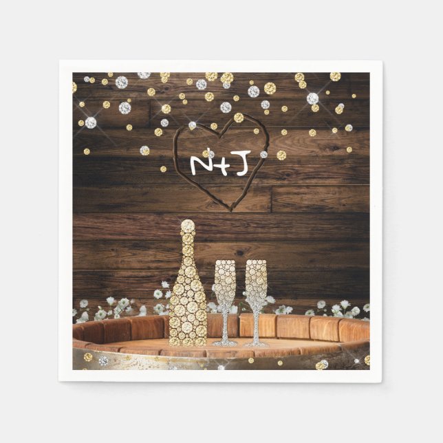 Rustic Wood Barrel Lights Champagne Modern Party Paper Napkins (Front)