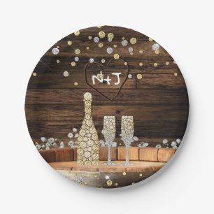 Rustic Wood Barrel Lights Champagne Modern Party Paper Plates