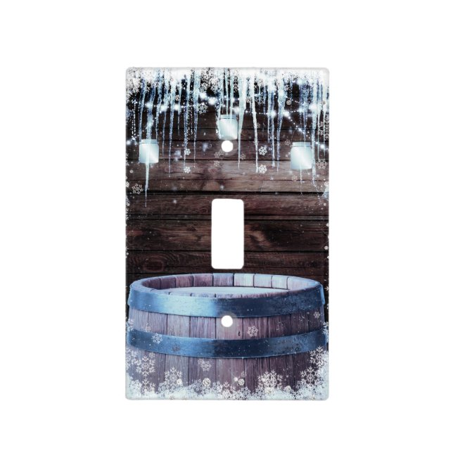 Rustic Wood Barrel & Lights Winter Barn Light Switch Cover (Front)
