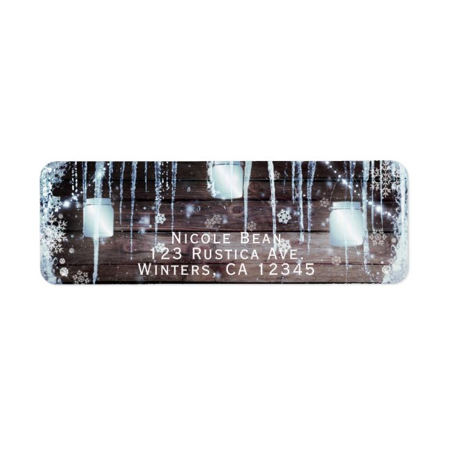 Rustic Wood Barrel & Lights Winter Barn Wedding Label (Front)