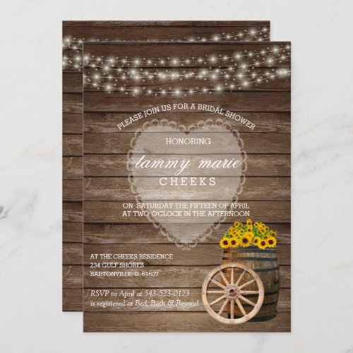 Rustic Wood Barrel Wedding with Sunflowers Invitation