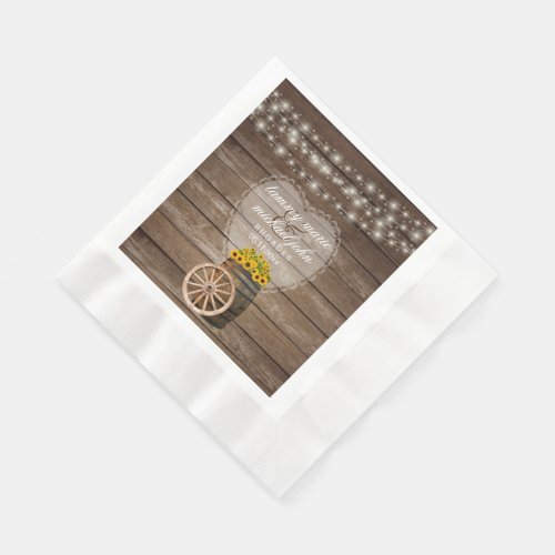 Rustic Wood Barrel Wedding with Sunflowers Paper Napkins