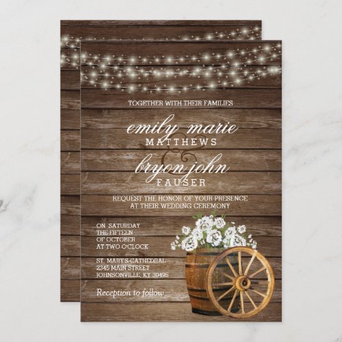 Rustic Wood Barrel Wedding with White Floral Invitation