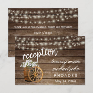 Rustic Wood Barrel White Flowers - Reception Invitation