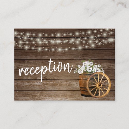 Rustic Wood Barrel with White Flowers_ Reception Enclosure Card