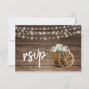 Rustic Wood Barrel with White Flowers - RSVP Card