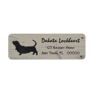 Rustic Wood Basset Hound Watercolor Silhouette Label