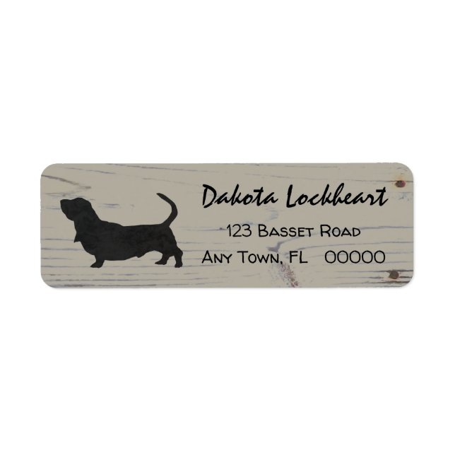 Rustic Wood Basset Hound Watercolor Silhouette Label (Front)