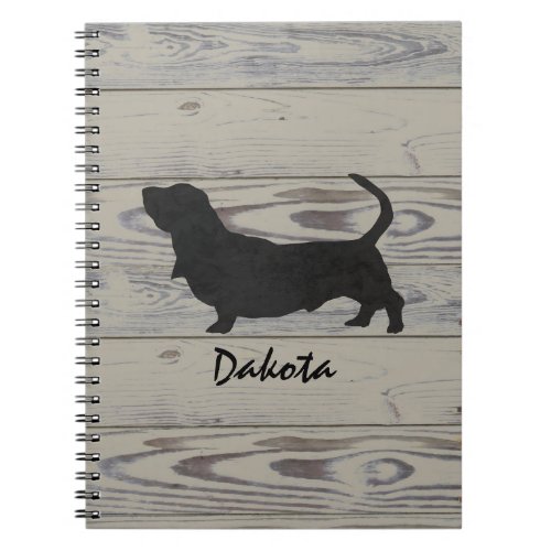 Rustic Wood Basset Hound Watercolor Silhouette Notebook