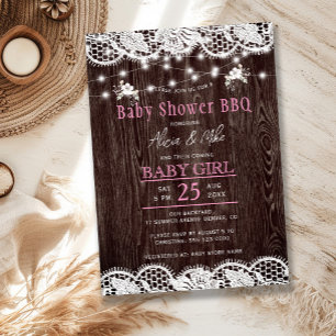 Rustic wood BBQ girl baby shower Invitation
