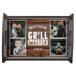 Rustic Wood BBQ Grill Master Fathers Day Photo Serving Tray