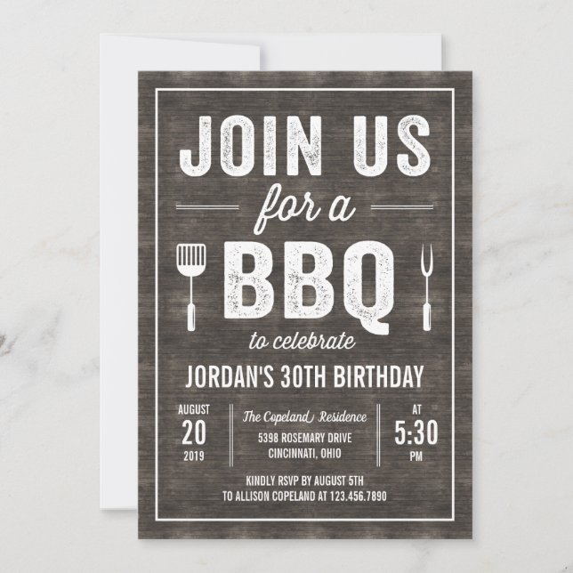 Rustic Wood BBQ Party Invitation RWC (Front)