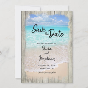 Rustic Wood Beach Aqua Blue Ocean Wedding  Save The Date