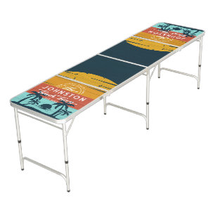 Rustic Wood Beach House Family Name Retro Sunset Beer Pong Table