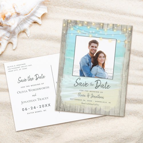 Rustic Wood Beach Save the Date Wedding Announcement Postcard