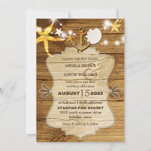 Rustic Wood Beach Starfish Nautical Wedding Invitation