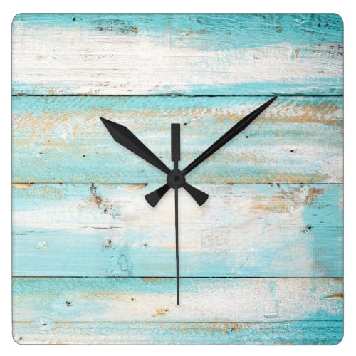 Rustic Wood beach teal color clock