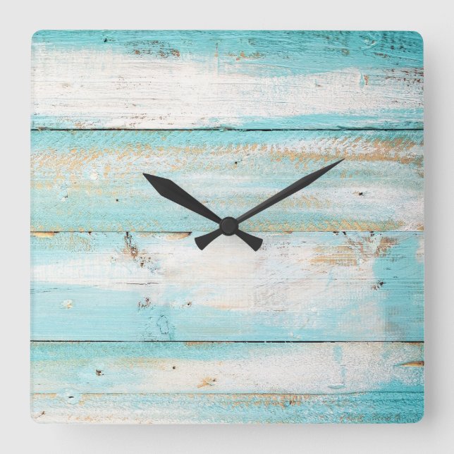 Rustic Wood beach teal color clock (Front)