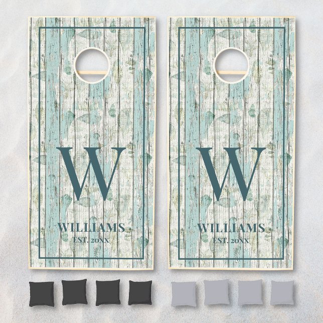 Rustic Wood Beach Vacation Nautical Family Name Cornhole Set (Creator Uploaded)