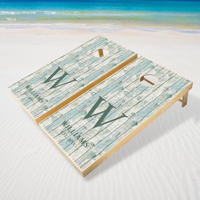 Rustic Wood Beach Vacation Nautical Family Name Cornhole Set (Creator Uploaded)