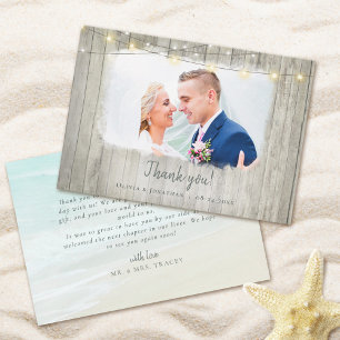 Rustic Wood Beach Wedding Photo Thank You Card