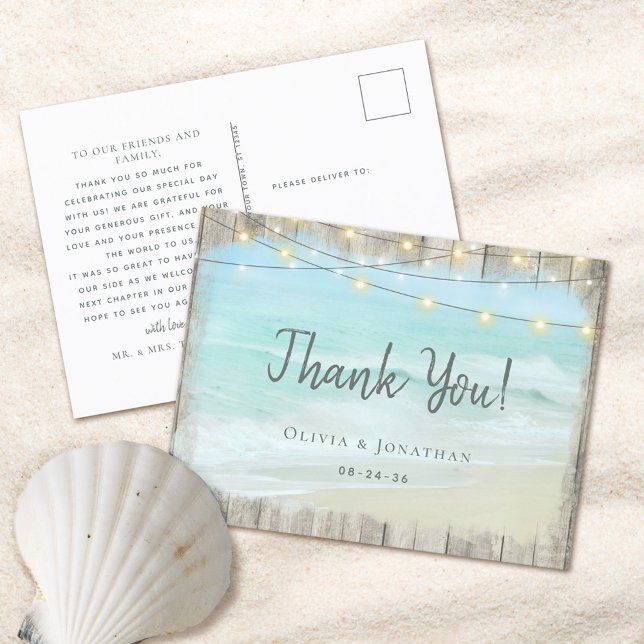 Rustic Wood Beach Wedding Thank You  Postcard (Creator Uploaded)