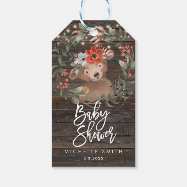 rustic wood bear baby shower tags (Front)
