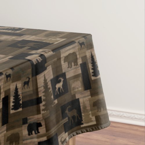 Rustic wood bear moose pattern cotton tablecloth