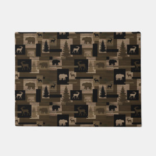 Rustic wood bear moose pattern door mat