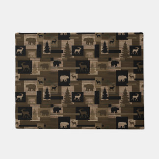 Rustic wood bear moose pattern door mat