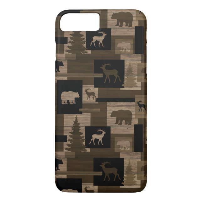 Rustic wood bear moose pattern iPhone 7 case (Back)